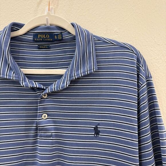 Polo Ralph Lauren Men's XL Classic Fit Blue Striped Short Sleeve Polo Shirt - Picture 2 of 8
